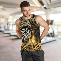 Personalised New Zealand Darts Men Tank Top Maori Koru Dartboard Gold Flame