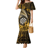 Personalised New Zealand Darts Mermaid Dress Maori Koru Dartboard Gold Flame