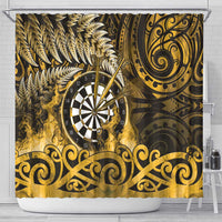 New Zealand Darts Shower Curtain Maori Koru Dartboard Gold Flame