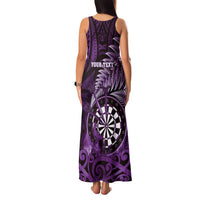 Personalised New Zealand Darts Family Matching Tank Maxi Dress and Hawaiian Shirt Maori Koru Dartboard Purple Flame