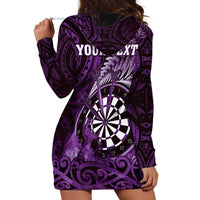 Personalised New Zealand Darts Hoodie Dress Maori Koru Dartboard Purple Flame