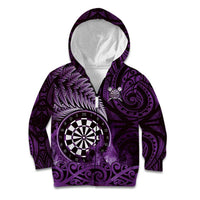 Personalised New Zealand Darts Kid Hoodie Maori Koru Dartboard Purple Flame