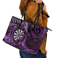 New Zealand Darts Leather Tote Bag Maori Koru Dartboard Purple Flame