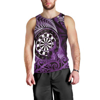 Personalised New Zealand Darts Men Tank Top Maori Koru Dartboard Purple Flame