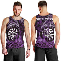 Personalised New Zealand Darts Men Tank Top Maori Koru Dartboard Purple Flame