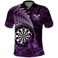 Personalised New Zealand Darts Polo Shirt Maori Koru Dartboard Purple Flame