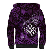 Personalised New Zealand Darts Sherpa Hoodie Maori Koru Dartboard Purple Flame