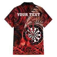 Personalised New Zealand Darts Family Matching Long Sleeve Bodycon Dress and Hawaiian Shirt Maori Koru Dartboard Red Flame