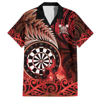 Personalised New Zealand Darts Family Matching Off The Shoulder Long Sleeve Dress and Hawaiian Shirt Maori Koru Dartboard Red Flame