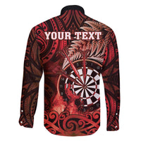 Personalised New Zealand Darts Family Matching Off The Shoulder Long Sleeve Dress and Hawaiian Shirt Maori Koru Dartboard Red Flame