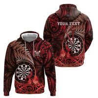 Personalised New Zealand Darts Hoodie Maori Koru Dartboard Red Flame