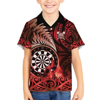 Personalised New Zealand Darts Kid Hawaiian Shirt Maori Koru Dartboard Red Flame