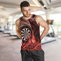 Personalised New Zealand Darts Men Tank Top Maori Koru Dartboard Red Flame