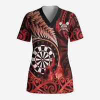 Personalised New Zealand Darts Scrub Top Maori Koru Dartboard Red Flame LT05 Adult Red - Polynesian Pride