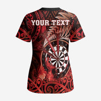 Personalised New Zealand Darts Scrub Top Maori Koru Dartboard Red Flame LT05 - Polynesian Pride