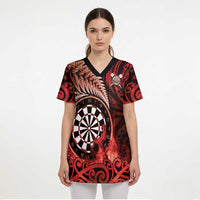 Personalised New Zealand Darts Scrub Top Maori Koru Dartboard Red Flame LT05 - Polynesian Pride