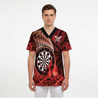 Personalised New Zealand Darts Scrub Top Maori Koru Dartboard Red Flame LT05 - Polynesian Pride