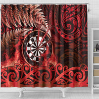 New Zealand Darts Shower Curtain Maori Koru Dartboard Red Flame