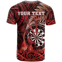Personalised New Zealand Darts T Shirt Maori Koru Dartboard Red Flame