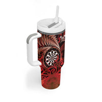 Personalised New Zealand Darts Tumbler With Handle Maori Koru Dartboard Red Flame