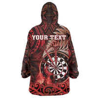 Personalised New Zealand Darts Wearable Blanket Hoodie Maori Koru Dartboard Red Flame