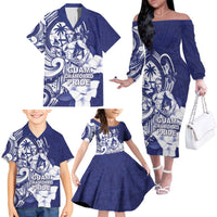 Guam Chief Quipuha Family Matching Off The Shoulder Long Sleeve Dress and Hawaiian Shirt Polynesian Pattern With Guasali Flowers