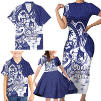 Guam Chief Quipuha Family Matching Short Sleeve Bodycon Dress and Hawaiian Shirt Polynesian Pattern With Guasali Flowers