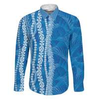 Hawaii Prince Kuhio Family Matching Off The Shoulder Long Sleeve Dress and Hawaiian Shirt Blue Hawaiian Lau Maia With Leis LT05 Dad's Shirt - Long Sleeve Blue - Polynesian Pride