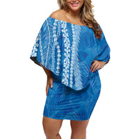 Hawaii Prince Kuhio Family Matching Off Shoulder Short Dress and Hawaiian Shirt Blue Hawaiian Lau Maia With Leis
