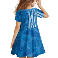 Hawaii Prince Kuhio Kid Short Sleeve Dress Blue Hawaiian Lau Maia With Leis