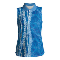 Hawaii Prince Kuhio Women Sleeveless Polo Shirt Blue Hawaiian Lau Maia With Leis LT05 Female Blue - Polynesian Pride