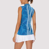 Hawaii Prince Kuhio Women Sleeveless Polo Shirt Blue Hawaiian Lau Maia With Leis LT05 - Polynesian Pride