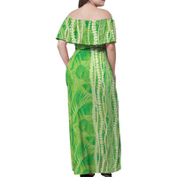 Hawaii Prince Kuhio Family Matching Off Shoulder Maxi Dress and Hawaiian Shirt Lime Green Hawaiian Lau Maia With Leis