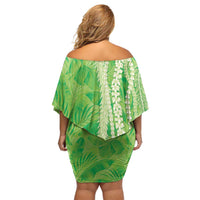Hawaii Prince Kuhio Family Matching Off Shoulder Short Dress and Hawaiian Shirt Lime Green Hawaiian Lau Maia With Leis