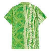 Hawaii Prince Kuhio Family Matching Summer Maxi Dress and Hawaiian Shirt Lime Green Hawaiian Lau Maia With Leis