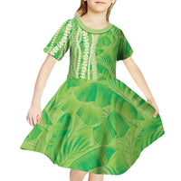 Hawaii Prince Kuhio Kid Short Sleeve Dress Lime Green Hawaiian Lau Maia With Leis