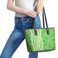 Hawaii Prince Kuhio Leather Tote Bag Lime Green Hawaiian Lau Maia With Leis