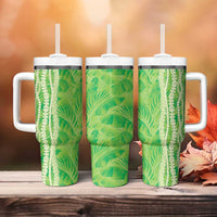 Hawaii Prince Kuhio Tumbler With Handle Lime Green Hawaiian Lau Maia With Leis