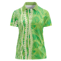 Hawaii Prince Kuhio Women Polo Shirt Lime Green Hawaiian Lau Maia With Leis