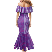 Hawaii Prince Kuhio Family Matching Mermaid Dress and Hawaiian Shirt Violet Hawaiian Lau Maia With Leis