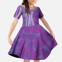 Hawaii Prince Kuhio Family Matching Short Sleeve Bodycon Dress and Hawaiian Shirt Violet Hawaiian Lau Maia With Leis