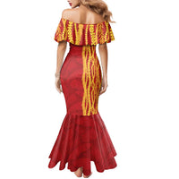 Hawaii Prince Kuhio Family Matching Mermaid Dress and Hawaiian Shirt Red Hawaiian Lau Maia With Leis