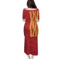 Hawaii Prince Kuhio Family Matching Puletasi and Hawaiian Shirt Red Hawaiian Lau Maia With Leis