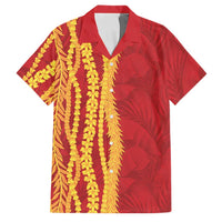 Hawaii Prince Kuhio Family Matching Short Sleeve Bodycon Dress and Hawaiian Shirt Red Hawaiian Lau Maia With Leis LT05 Dad's Shirt - Short Sleeve Red - Polynesian Pride