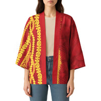 Hawaii Prince Kuhio Kimono Red Hawaiian Lau Maia With Leis LT05 - Polynesian Pride