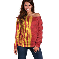 Hawaii Prince Kuhio Off Shoulder Sweater Red Hawaiian Lau Maia With Leis LT05 Women Red - Polynesian Pride