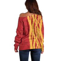 Hawaii Prince Kuhio Off Shoulder Sweater Red Hawaiian Lau Maia With Leis LT05 - Polynesian Pride