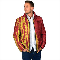 Hawaii Prince Kuhio Padded Jacket Red Hawaiian Lau Maia With Leis