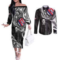 Personalised Hawaii Prince Kuhio Couples Matching Off The Shoulder Long Sleeve Dress and Long Sleeve Button Shirt Hawaiian Maile Lei