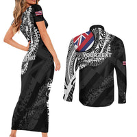 Personalised Hawaii Prince Kuhio Couples Matching Short Sleeve Bodycon Dress and Long Sleeve Button Shirt Hawaiian Maile Lei LT05 - Polynesian Pride